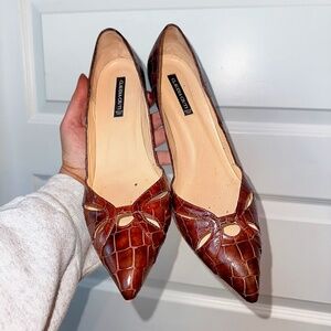 Claudia Ciuti Brown Crocodile Pointed Kitten Heels Size 8